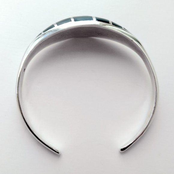 Heavy Sterling Silver Bangle Bracelet Black with Enamel Inlay for a Small Wrist - Picture 6 of 7